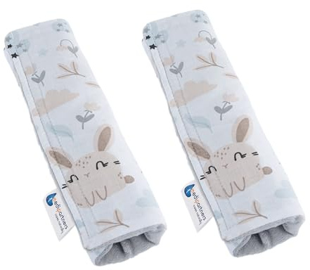 Medi Partners Coche Protector Cinturon Niños Almohadilla 2 Piezas Seguridad para Bebe 17x22cm 100% Algodón Minky Cinturón Kids Seat Car Cinturones Cinto (Glade con Minky gris)