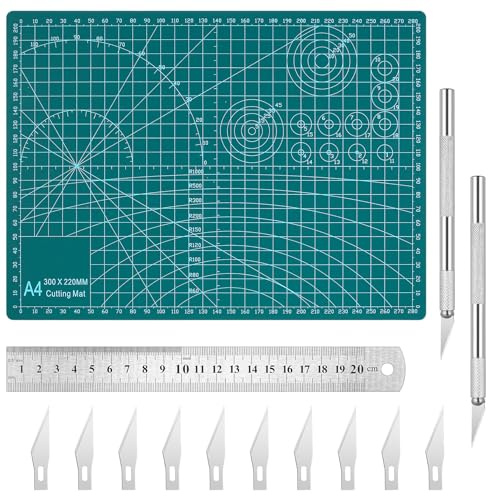 14 Pieces A4 Cutting Mat Set PVC Craft Mat Self Healing Cutting Mat Cutting Board Craft with Steel Rule Crafting mat for Carving Sewing Crafting