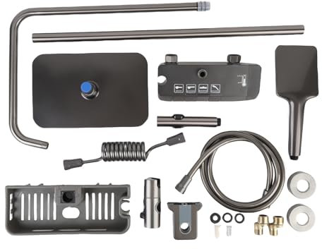 Aramox di Doccia Termostatica, Soffione con Pioggia, Set di Rubinetti Doccia Ad Alta Pressione con Varie modalità di Uscita Dell'acqua e Facile Installazione per il Bagno per la Casa