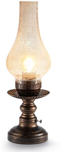 EGOBASIC Vintage Kabellose Tischlampe mit Touch-Steuerung, Aufladbare, Kleine Akku Lampe, Retro Bauernhaus Stil, Amber Handgeblasenes Glas, Einstellbare Helligkeit für Schlafzimmer, Wohnzimmer, Büro