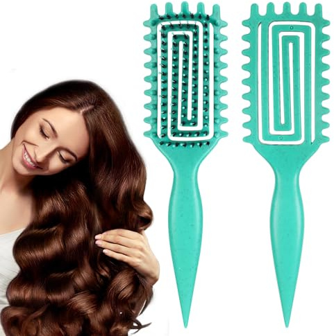 Zikenis Peine Pelo Rizado, Cepillo para Rizos con Mango Ergonómico, Cepillo Curly Rizos para Peinar y Dar Forma Unisex, Reduce los Tirones y la Separación, Crea un peinado de moda (Verde)