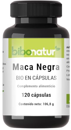 Bibonatur Maca Negra BIO: Certificación Ecológica. 120 Cápsulas Veganas. Aporta Energía y Resistencia. Fortalece los Huesos Alta Biodisponibilidad y Absorción. Sin GMO