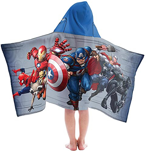 Jay Franco Avengers – Poncho-Serviette de Bain à Capuche 56 x 130 cm, 100% Coton, Peignoir pour Enfants