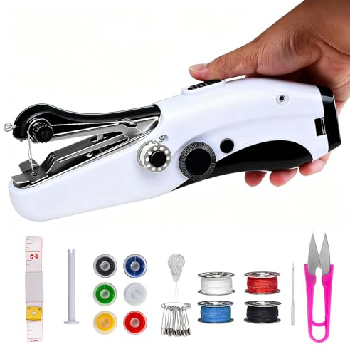 Portable Handheld Sewing Machine - Portable Electric Mini Hand Held Stitching Machine for Beginners & Adults, Easy to Use Fast Stitch for Thin Clothes, Fabrics, Curtains, DIY Home Travel(Black）