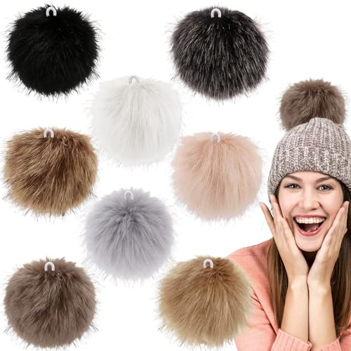 8Pcs 12CM Large Faux Fur Pom Poms Faux Fox Fur Pom Pom Fluffy Pompoms with Elastic Loop for DIY Hats Scarves Gloves Bags Keychains Knitting Accessories