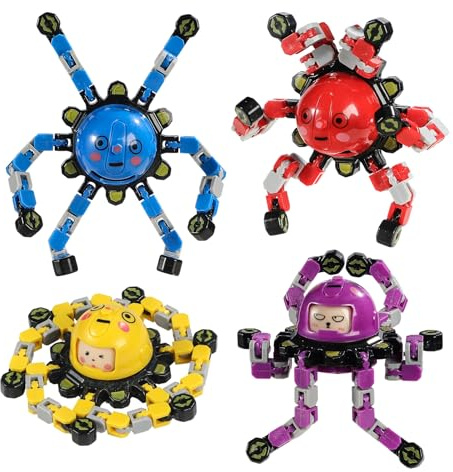SCIONE Confezione da 4 fidget spinner trasformabili per bambini, adolescenti & adulti, attività da viaggio, giocattoli sensoriali per autismo e ADHD, riempitivi per borse da festa