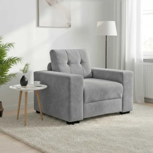 Ordellia Fåtölj ljusgrå 60 cm sammet, modern relaxsoffa för vardagsrum, sovrum, kontor, bekväm enkelfåtölj med träarmstöd