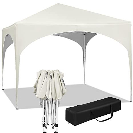 WOLTU Pabellón de Jardín Cenador Plegable Pérgola Cuadrada con Diseño Pop-Up y Techo semicircular Carpa con Cubierta Tela Oxford Hecho de Tubos Metales 3x3m,Altura Ajustable para Camp y Playa,Beis