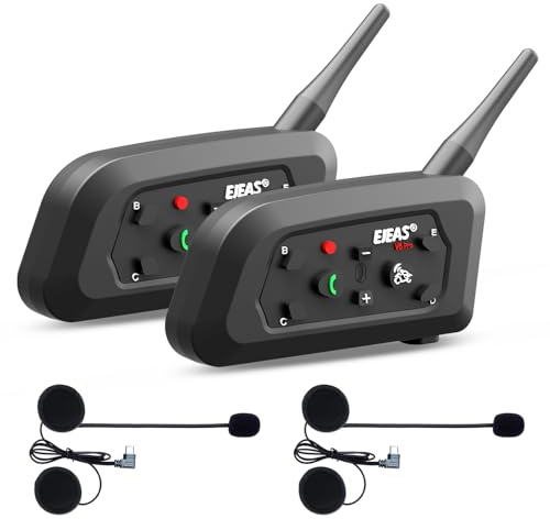 EJEAS V6 Motorcycle Bluetooth Headset, 2 Riders Motorcycle Intercom Helmet Communication System with Noise Reduction and Bluetooth 5.1 for Motorcycling Skiing and Climbing (2 Pack)