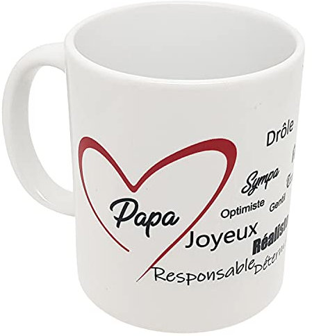 Kalféa Mug Amour papa je t'aime avec coeur et compliments tasse céramique Qualité Idée Cadeau Originale Famille père anniversaire noel fete beau-père 325ml