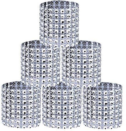 Anelli di Tovagliolo di Strass Napkin Mesh Ornamento per Matrimonio Festa Compleanno Decorazione Diamante Fornitura 50 Pezzi (Argento)