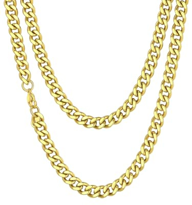 Richsteel Cadenas Dorado Cadena Gorda de Oro Cadena Cubana 6mm Necklace Men 55cm Largo Regalo Novio San Valentín Aniversario