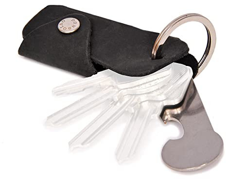DONBOLSO Porta Chiavi | Custodia per Chiavi con Chiave per rilascio Carrello Della Spesa e Funzione Apribottiglie | Portachiavi Uomo Pelle che custodisce fino a 6 chiavi | Colore Nero Vintage