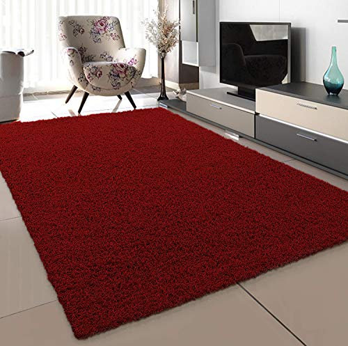 SANAT Teppich Wohnzimmer - Rot Hochflor Langflor Teppiche Modern, Größe: 60x110 cm