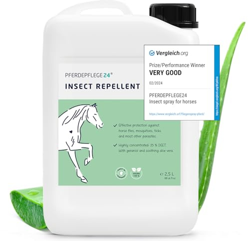 PFERDEPFLEGE24 Horse Fly Spray with DEET - Long-Lasting, Highly Concentrated Fly Repellent for Horses against Mosquitoes, Ticks, Midges & Horseflies - 2,5l Refill