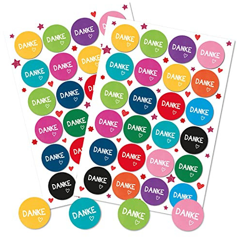 Spruchaufkleber, 48er Set: Runde Sticker mit Sprüchen, Aufkleber Danke Rund, Dankesaufkleber Spruch, Geschenkaufkleber Sprüche, Zum Aufkleben, Erwachsene & Kinder, Give-Away Bunt, Klein, ⌀ 4 cm
