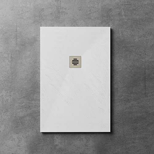Plato de ducha Resina - Antideslizante Textura Pizarra - Blanco - Disponible en varios tamaños - Incluye válvula desagüe+rejilla -90x120x3cm