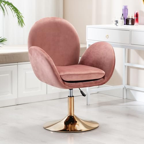 chairus Samt Polsterstuhl Ergonomisch Drehstuhl Schminkstuhl ohne Rollen Höhenverstellbar Gepolstert Sessel für Wohnzimmer Schlafzimmer (Rosa)