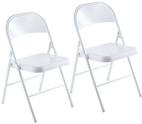 LeChamp 2 Stück Klappstühle für den Innenbereich, Faltbarer Esszimmerstuhl und Bürostuhl, Metallrahmen, bequemer und langlebiger Stuhl, weiß