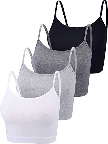 Boao 4 Pack Women's Cropped Tank Tops, Cotton Spaghetti Strap Crop Top Basic Sports Crop Cami Half Camisoles for Teen Girls(XXL,Black, White, Dark Grey, Light Grey)
