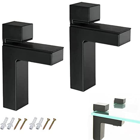 2 Stück Glasregalhalterung, Verstellbare Glashalter, Halterung Glasregal, Glasklemme, Halter Glashalter Wandhalterung, für 2-38mm Dicke Glas und Holz Regal, F Form, 98 x 75mm (Schwarz)