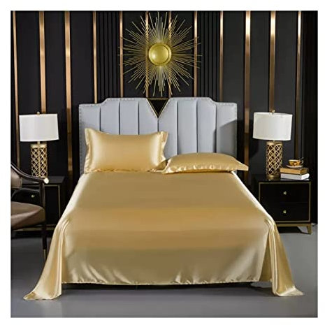 Bettlaken Mikrofaser Satin Betttuch Haustuch ohne Gummizug 170x230cm 245x250cm Luxus-Bettwäsche Laken Blau Schwarz Grau Gelb Lila Rot Rosa Grün (Color : Gold, Size : 170x230cm-67x90)