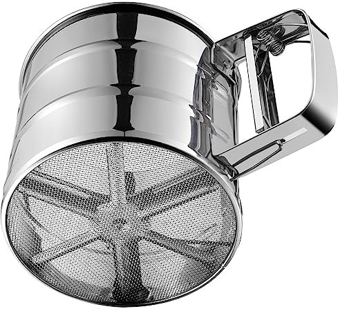 Flour Sifter, Stainless Steel Sifter for Baking, Double Layer Fine Mesh Baking Sifter, One Hand Press Crank Sifter for Powdered Sugar Shaker Duster, Flour Sieve Sifter for Baking Cakes Rondauno