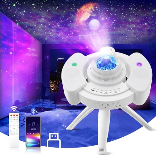 LED Sternenhimmel Projektor, 4 in 1 Planet Galaxy Sternenprojektor, Projektor Sternenhimmel mit 360°Drehen/Bluetooth Lautsprecher/Remote für Kinder Erwachsene, Party Geburtztag Schlafzimmer Heimkino