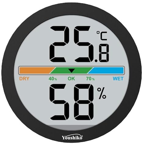 Youshiko Digital Thermo-Hygrometer, Indoor Weather Thermometer Hygrometer Gauge, Monitor Temperature and Humidity Meter for Home Office, Min/Max Records (Black)