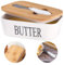 Butter Dish with Wooden Lid and Knife, Ceramic White Butter Box with Removable Double Silicone Seals, Small Size Large Capacity Butter Dish