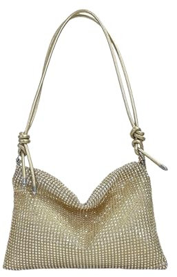 VIDSTW Pedrería Clutch Fiesta, Bolso Fiesta Mujer Elegante y Refinado, Bolso de Mano de Mujer Correa de Hombro Ajustable, Clásico y Versátil Bolso Dorado para Fiesta de Baile, Fiestas, Bodas (Oro)