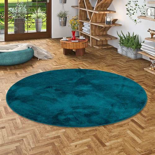 Snapstyle Luxus Super Soft Hochflor Langflor Teppich Deluxe Rund Petrol - Flauschig Weich für Wohnzimmer Schlafzimmer Kinderzimmer