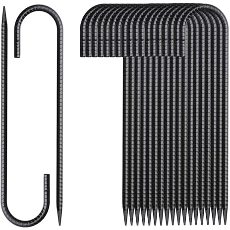 MSWY Rebar Stakes 12 Inch 20 Pack J Hook Ground Stakes Heavy Duty Chain Link Fence Stakes Galvanized Anchors Metal Tent Stakes for Wire Fencing Concrete Forming Trampolines Camping Canopies Shed Swing