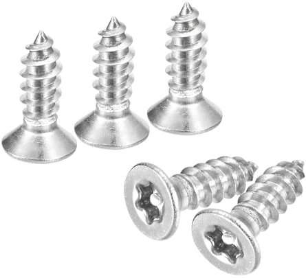 sourcing map Flat Countersunk Head Torx Screws, 60Pcs M3 x 10mm 304 Stainless Steel Tamper Proof Sheet Metal Screws with Bit T10, Self-Tapping Anti-Theft for Wood, Mechanical Industry (Silver)