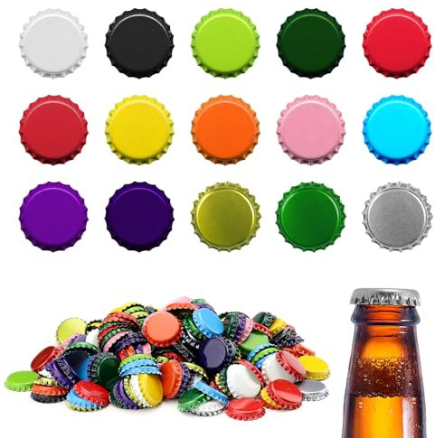 Modixun 240 Count 15 Colors Bottle Caps, 26mm Metal Beer Bottle Caps Crown Caps with Rubber Seal O-Ring for Homebrew Glass Bottles and Crafts