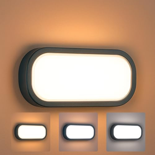 Aplique Pared, Plafón Techo, Exterior, 18W, 1800Lm, IP65 Impermeable, Lampara Rectangular Moderna, Luz Seleccionable 3000K 4000K 6000K, ideal para jadin, terraza, porche, garaje o patio (1, TABY)