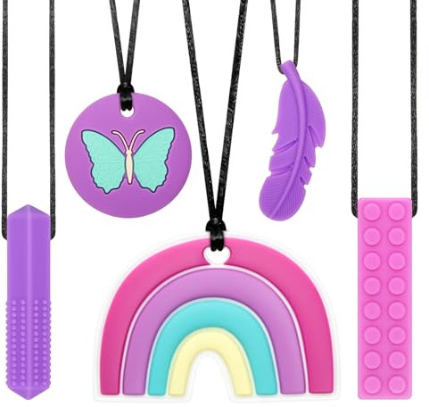 CLDY Kaukette für Kinder, beisskette für kinder, 5 Stück Sensory Kauen Halskette, BPA-frei, Autismus-Spielzeug für Jungen und Mädchen, perfekt für Kinder mit ADHS, Beißende, Fingernägel Kauen