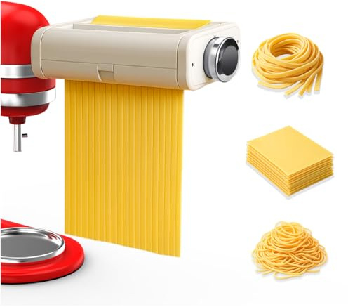 Accessorio per Pasta per Impastatrice Planetaria KitchenAid 3 Pezzi – Rullo per Pasta, Taglia Spaghetti & Taglia Fettuccine – 3-in-1 Planetaria - Accessori Mixer KitchenAid di MMOBIEL