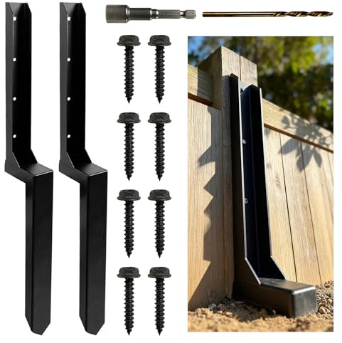 2Pack Fence Post Repair Kit, One-Piece 4x4 Fence Post Anchor, Heavy Duty Steel Ground Spike for Repairing Tilted or Broken Wooden Posts
