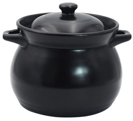 FIXOSHEE Olla de Cerámica Negra 1.1l Resistente al Calor para Estofados y Sopas, Cazuela Mini para Cocina de Gas y Uso Doméstico, Recipiente Adecuado para Arroz y Guisos