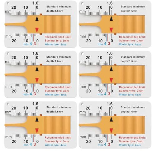 6 Pezzi Digitale Misuratore Profondità Battistrada, 0–20mm Strumento in Plastica, Misuratore di Calibro Pneumatico, Misuratore Portatile per Moto, Auto, Camion in Inch/mm