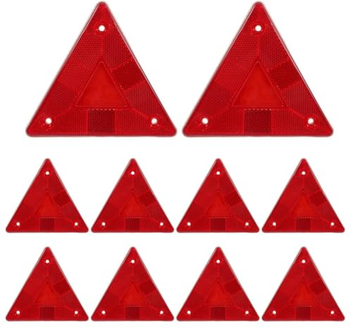 Homoyoyo 10 Unidades Triángulo de Advertencia Reflectante Rojo para Camiones, Señal de Seguridad Vial de Plástico, Adecuado para Emergencias y Conducción Nocturna Segura