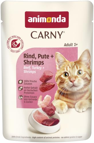 animonda Carny Adult, cibo umido per gatti, Manzo, Pute + Gamberetti 12 x 85 g