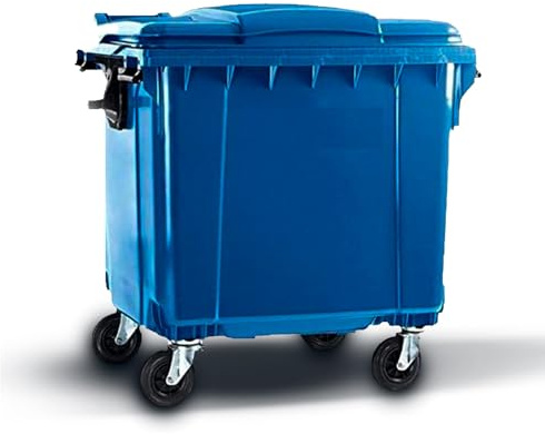 SSI Contenedor de Basura 1100L con Tapa Plana - Diseño Robusto Azul, Ruedas con Freno, Desagüe Inferior, Cumple Normativa EN-840, Ideal para Grandes Volúmenes de Residuos y Reciclaje en Exteriores