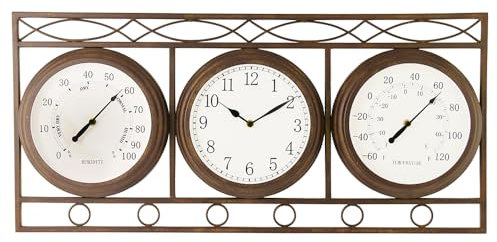 BESTIME 66285A Three-in-one Metal Wall Clock.Thermometer,Hygrometer,Weatherproof,Indoor,Outdoor,Weather Resistant.Whether Industrial,Country,Rustic.