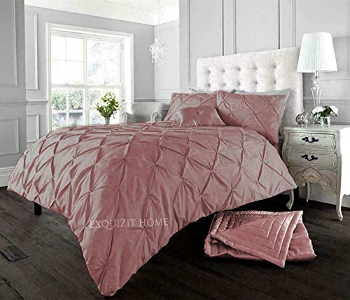 EXQUIZIT HOME Duvet Quilt Cover Pin Tuck Pinch Pleat Alexander Alford Reversible Diamond Bedding Set With Matching Pillowcase Blush Pink Single 137cm x 200cm Approximate
