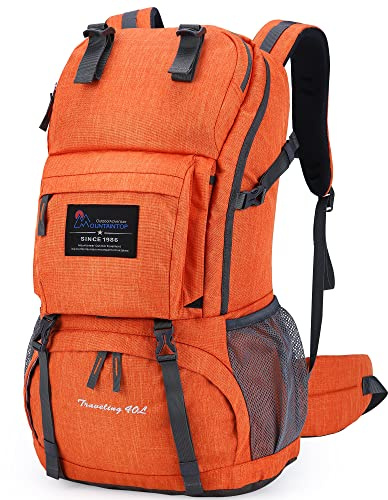 Mountaintop 40L Wanderrucksack Herren Damen Trekkingrucksack Backpacker Reiserucksack Outdoor Camping Klettern Rucksäcke mit Regenhülle (Orange Rot)