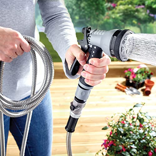 Coopers of Stortford - Stainless Steel Garden Hose - 15m/50ft Lightweight & Flexible - Kink-Free Garden Hose Pope, Weather-Resistant with 7-Pattern Spray Nozzle