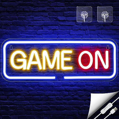 Scritte Neon, Insegne Luminose con Scritta Led GAME ON, Adatta come Decorazione da Parete per Gamer Stanza, Amanti del Gaming