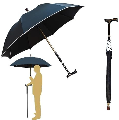 AVIITI Gehstock Regenschirm 2-In-1, Mit Abnehmbarem Stock Und Tragetasche Leichtgewichtiger Regenschirmstock, Zum Klettern, Wandern, Abhängen Bei Regen,Schwarz,86~98cm/33~39inch